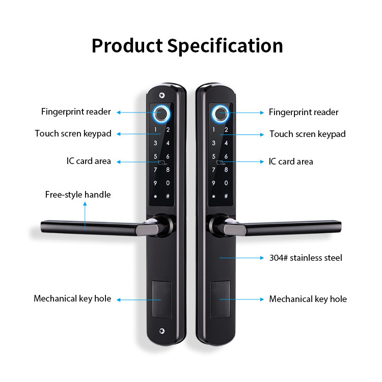 Double Side Fingerprint Fence Door Lock TTlock APP Sliding Smart Locks