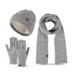 Wholesale Winter Warm Knitted Wool Three Piece Set Solid Color Soft Cashmere Knitted Hat Scarf And Gloves Set For Woman And Man