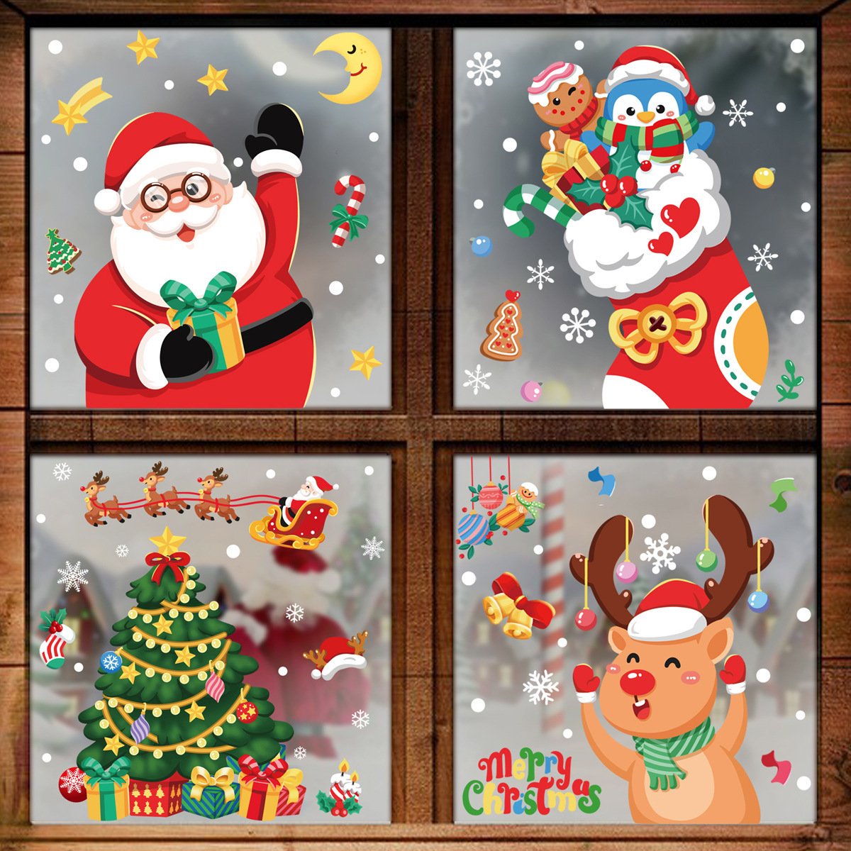 Christmas Decorations Window Clings Stickers Santa Claus Xmas Tree Snowflake Cling Window Ornament DIY Wall Christmas Decor