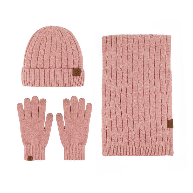 Wholesale Winter Warm Knitted Wool Three Piece Set Solid Color Soft Cashmere Knitted Hat Scarf And Gloves Set For Woman And Man