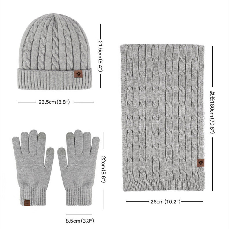 Wholesale Winter Warm Knitted Wool Three Piece Set Solid Color Soft Cashmere Knitted Hat Scarf And Gloves Set For Woman And Man