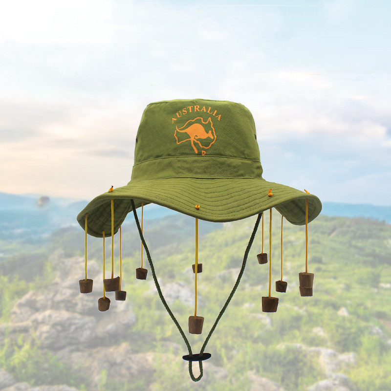 New Arrival Fisherman Bucket Hat With Wooden Cork Pendant Aussie Fancy Dress Cork Hat Uv Sun Protection Wide Brim Hats