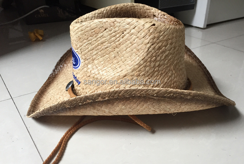 Customized Raffia Straw Embroidered Logo Cowboy Hats