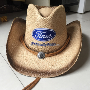 Customized Raffia Straw Embroidered Logo Cowboy Hats