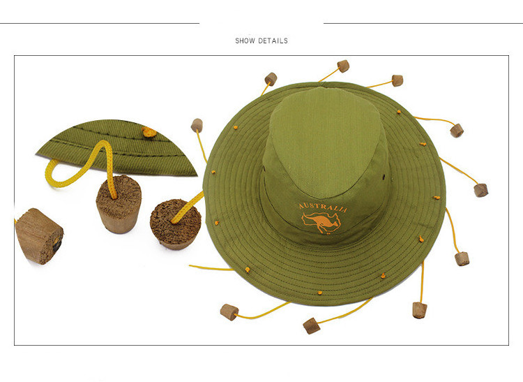 New Arrival Fisherman Bucket Hat With Wooden Cork Pendant Aussie Fancy Dress Cork Hat Uv Sun Protection Wide Brim Hats