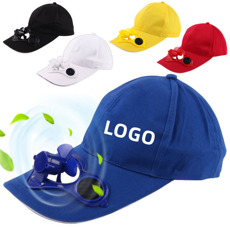 Wholesale Summer Outdoor Sport Hat Solar Sun Power Cool Fan Hat Promotional Custom Logo Cotton Baseball Cap With Fan