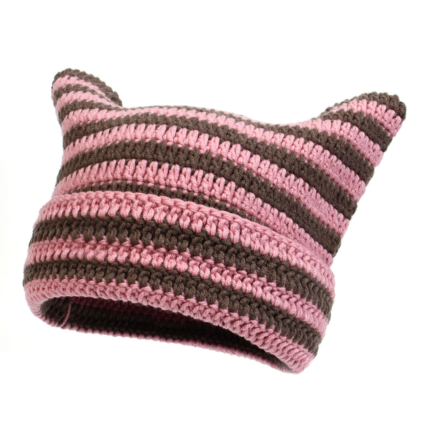 Cat Ear Soft Beanie Hat for Women Men Warm Winter Knit Knitted Crochet Hat with Striped Beanie