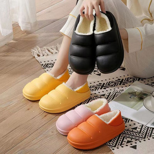 Unisex Winter Slippers with Waterproof Surface Indoor Fuzzy Plush Fleece Lining Comfortable Warm House Slippers