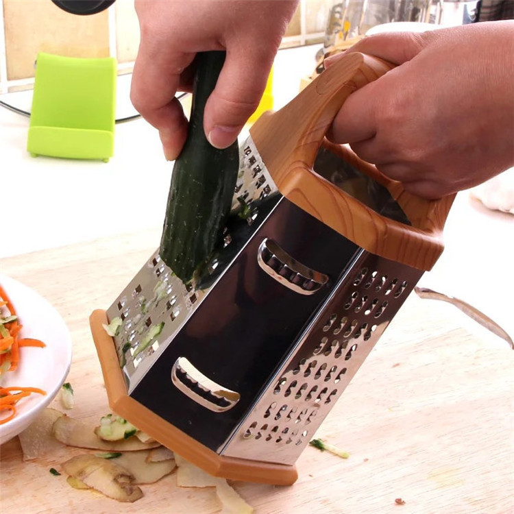 Stainless Steel Grater 6-Sides Non-Slip Base Kitchen Cheese Grater  Stainless Steel Vegetable Shredder For Kitchen