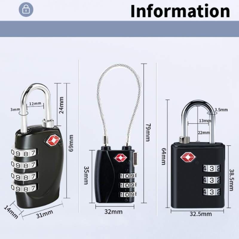 Alloy TSA Lock In Stock Customs Password Padlock Luggage Abroad Multi-purpose Lock Luggage Customs Lock