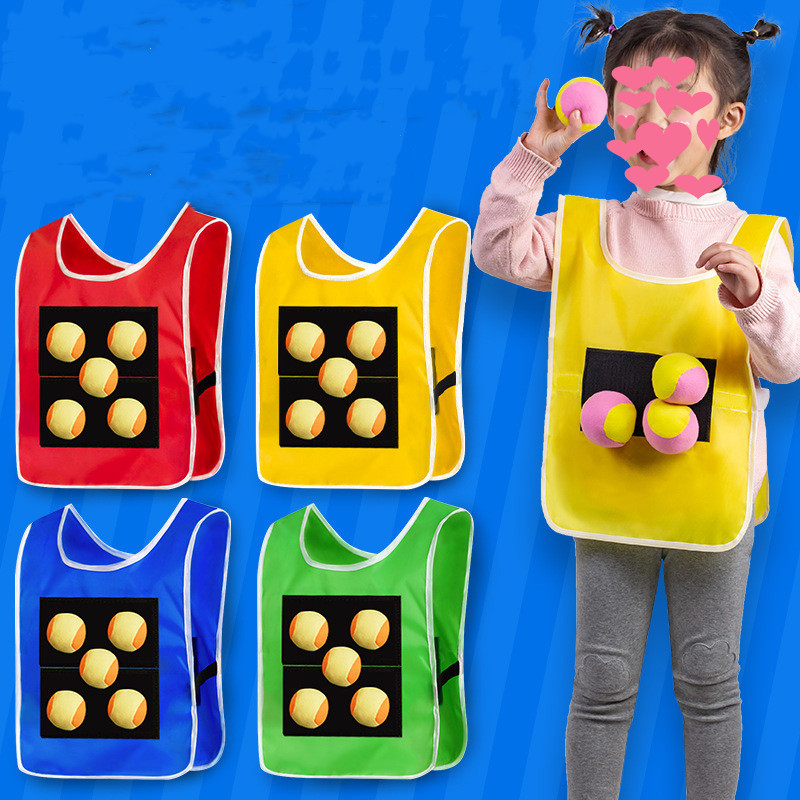 Children Kids Sticky Jersey Vest Sticky Ball Sensory Training Throwing Sticky Cake Outdoor Dodge Ball Toy Sticky Ball Vest