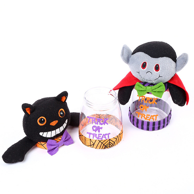 Cute Plastic Candy Jar Pumpkin Black Cat Halloween Party Decoration Candy Gift Jar