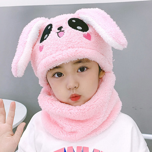 Cute Kids Plush Bunny Rabbit Ear Hat Skull Cap Neck Warmer Winter Hat and Scarf for Children