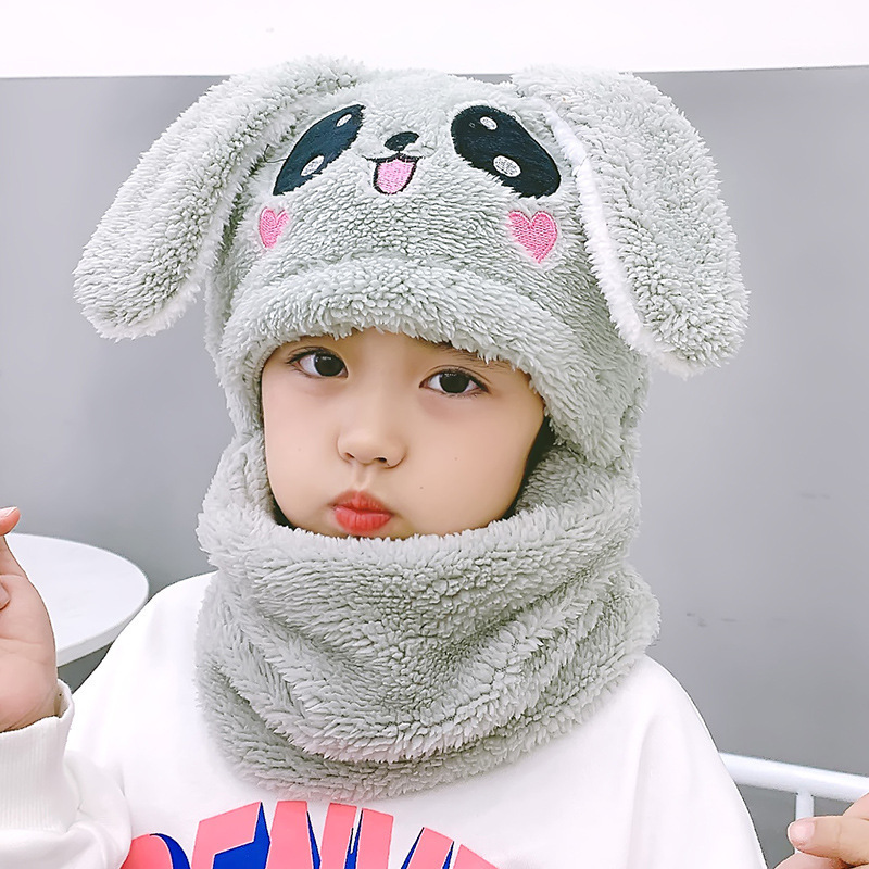 Cute Kids Plush Bunny Rabbit Ear Hat Skull Cap Neck Warmer Winter Hat and Scarf for Children