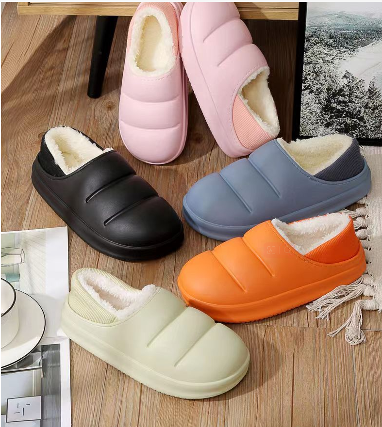 Unisex Winter Slippers with Waterproof Surface Indoor Fuzzy Plush Fleece Lining Comfortable Warm House Slippers