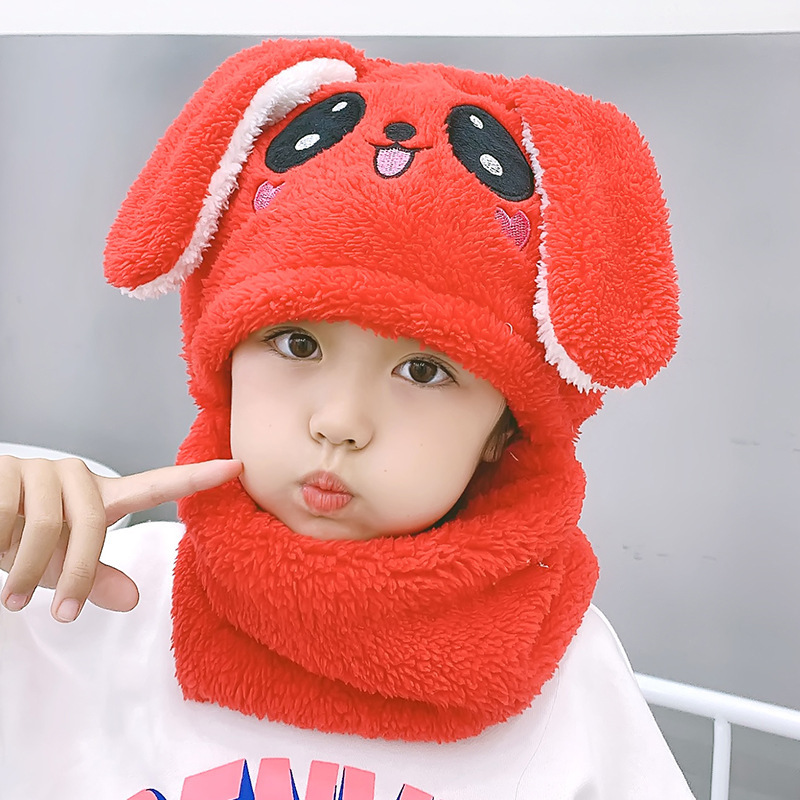 Cute Kids Plush Bunny Rabbit Ear Hat Skull Cap Neck Warmer Winter Hat and Scarf for Children