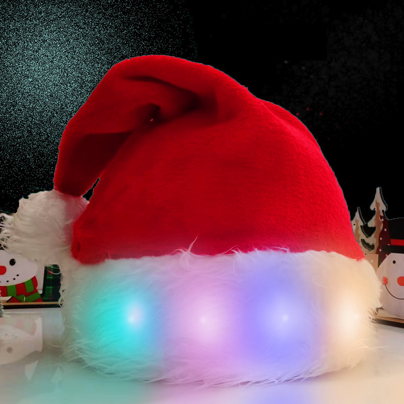 2023 High Quality Classic Christmas Hat  Christmas Party LED Light Red Velvet Christmas Hats For Xmas Holiday Party Supplies