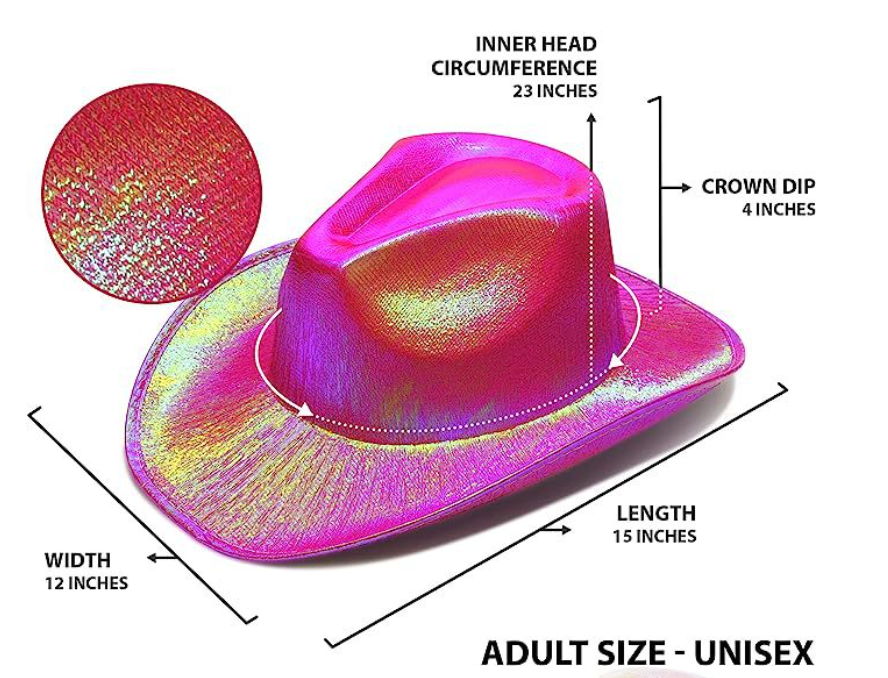 Adult Iridescent Holographic Party Favors Cowboy Hats Cowgirl Party Hat for Women in Metallic colors