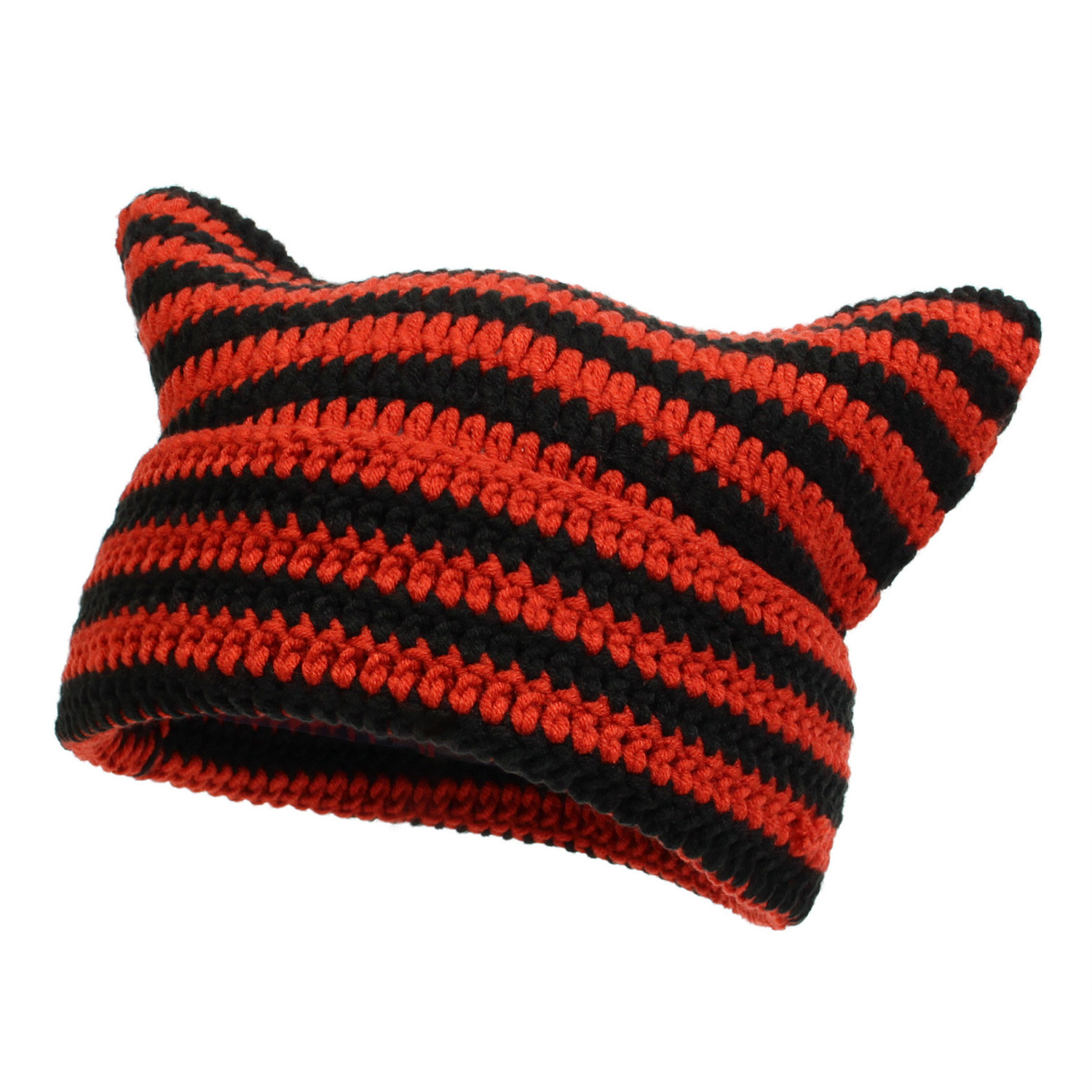 Cat Ear Soft Beanie Hat for Women Men Warm Winter Knit Knitted Crochet Hat with Striped Beanie