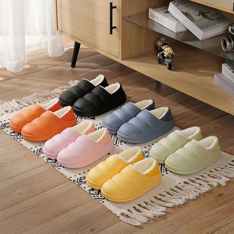 Unisex Winter Slippers with Waterproof Surface Indoor Fuzzy Plush Fleece Lining Comfortable Warm House Slippers