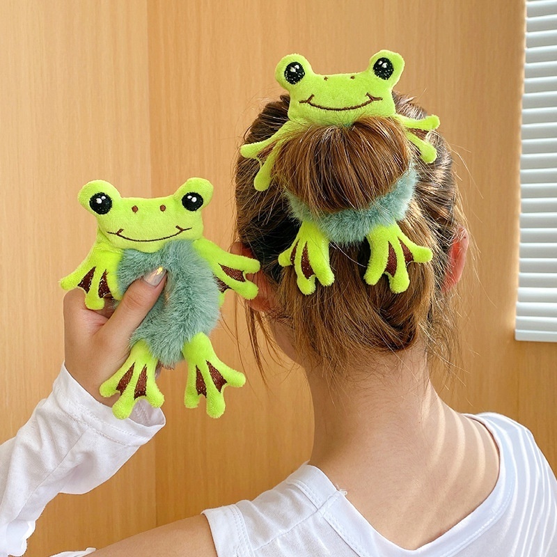 Plush Animal Scrunchie Set Elastic Hair tie Ponytail Rubber Band Accessories Kawaii Stuffed Cartoon Frog Cat Hair Rope Girl