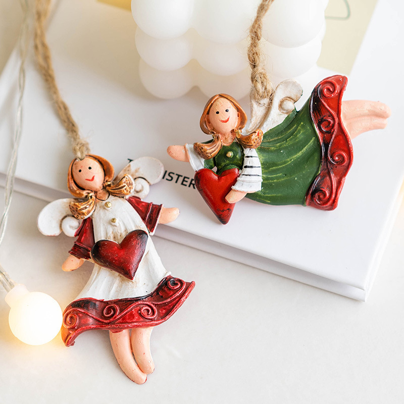 wholesale  2023 Country retro spirit Christmas angel hanging decor for wall and tree festival resin ornaments