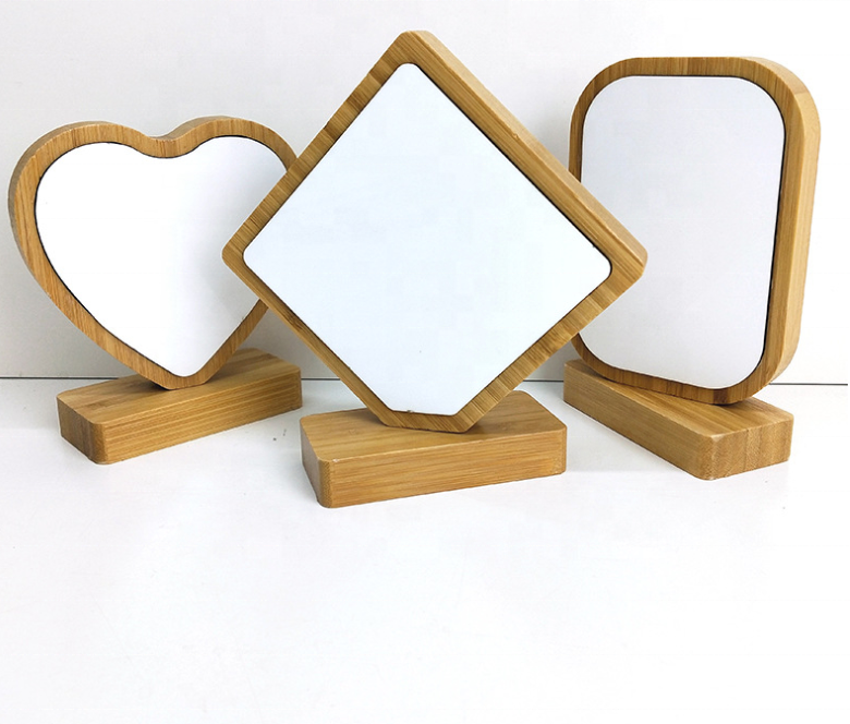 Wholesale Double-side Sublimation Blank Heart Shape Picture Frame Bamboo Photo Frame