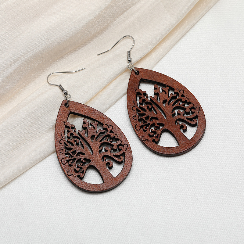 Hot-selling Wholesale Fashion Wooden Laser Cut Earrings Beautiful Women Jewelry Aretes