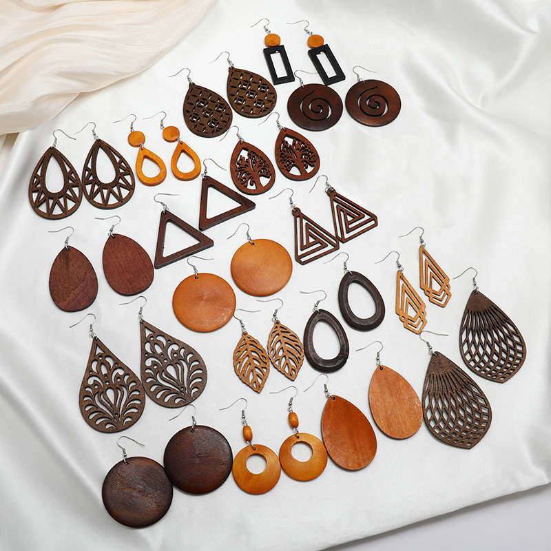 Hot-selling Wholesale Fashion Wooden Laser Cut Earrings Beautiful Women Jewelry Aretes