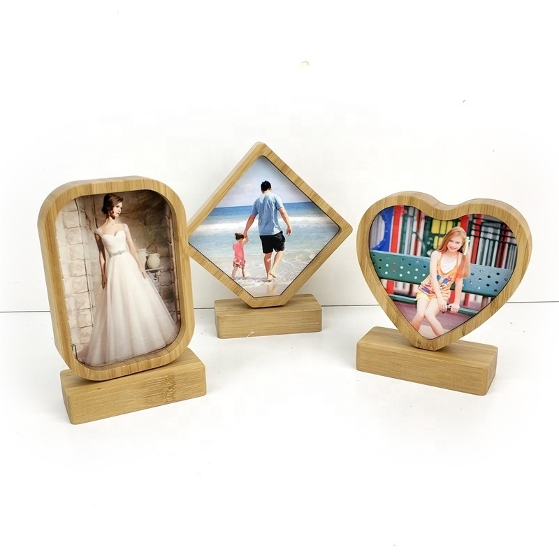 Wholesale Double-side Sublimation Blank Heart Shape Picture Frame Bamboo Photo Frame