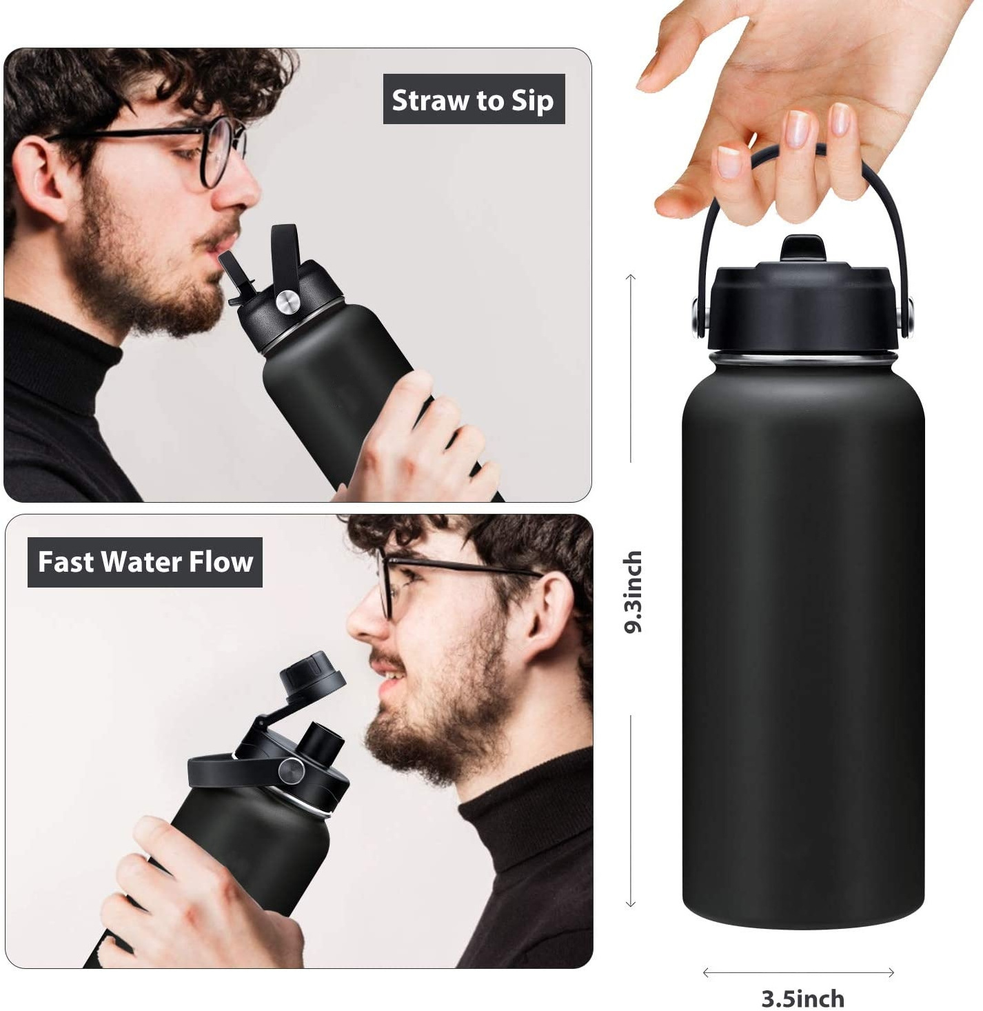 32 oz Double Insulated Water Bottle Leak proof Stainless Steel Thermos Bottle with changeable lid