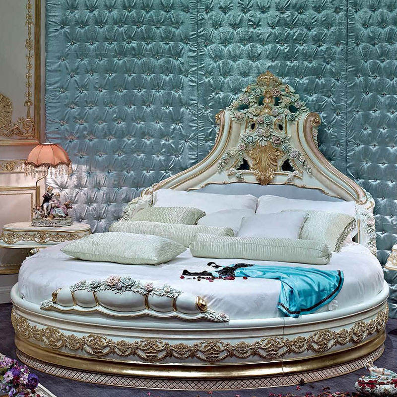 Luxury Italian French Bedroom Furniture Antique Royal Full Size Home King Size Round Bed Bedroom Sets 2021