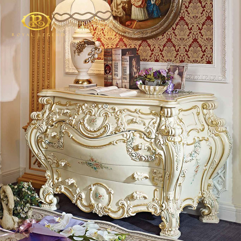 Luxury French Rococo Royal Wood Carved Bed, Dubai Luxury Bedroom Furniture Set