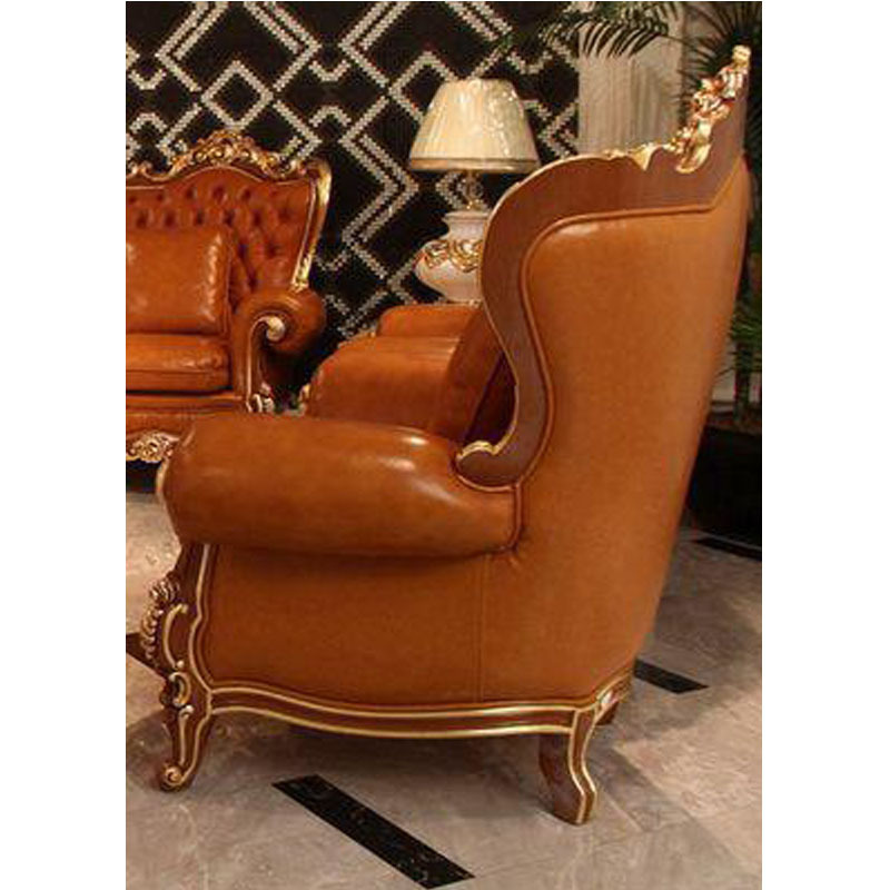 High Quality European Style Luxury Antique Furniture Leather Sofas Wooden Carved Sofa Set Furniture