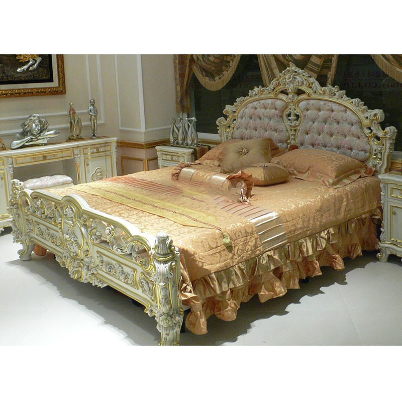 Classic Royal Baroque Style Furniture King Size Luxury Solid Wood Wedding Bed Bedroom Furniture