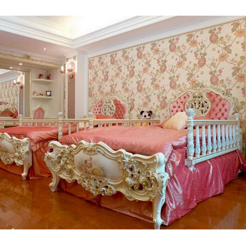 Luxury Gilt Wood Luxury Bedroom Set Princess Bedroom for Girls Children Bedroom Furniture