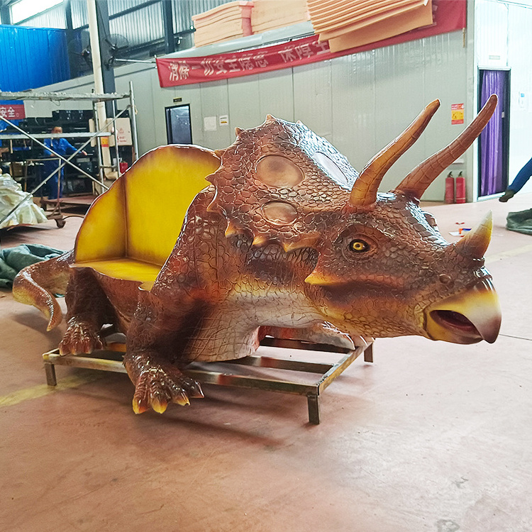 Park Decoration Customized Life Size Resin Fiberglass Outdoor Public Dinosaur Bench Chair Model for sale