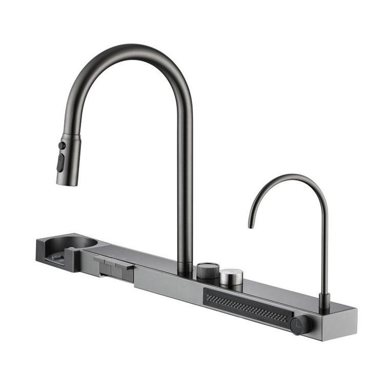 Stainless Steel Digital Display Pull Down Kitchen Faucet with Waterfall