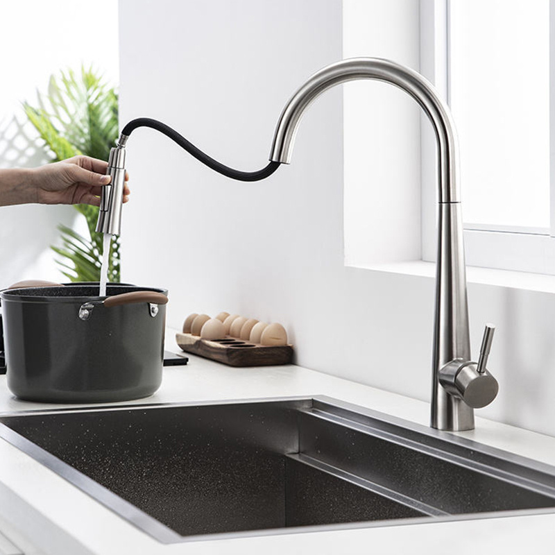 Hot sale single handle pullout retractable pull down spray sink kitchen faucet Tap Desk Mounted Kitchen Faucets With Pull Down