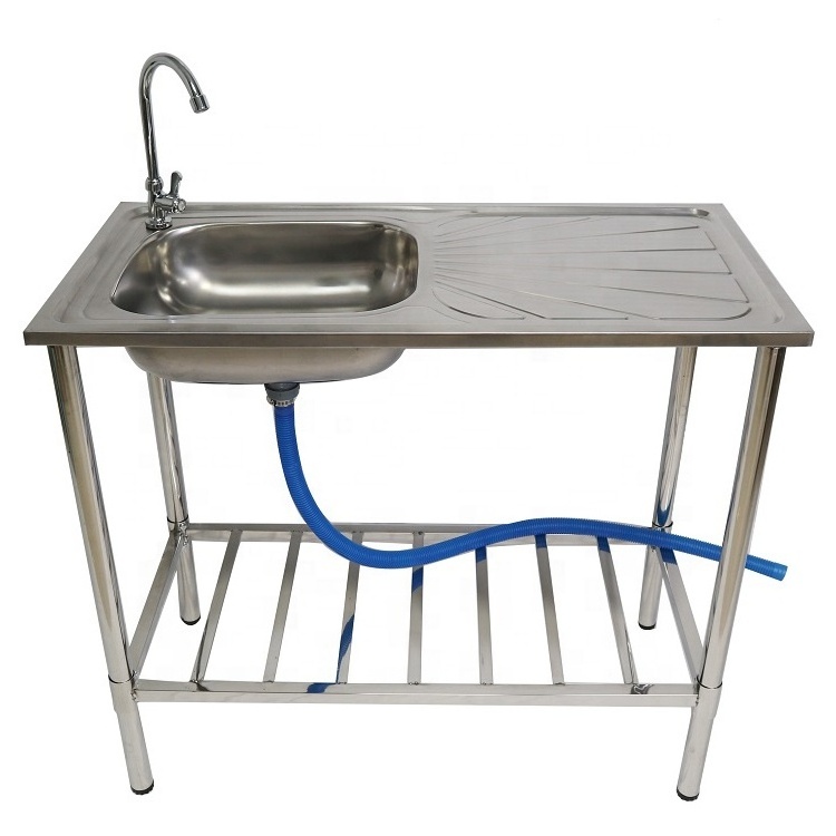 Stainless Steel Drainboard Outdoor Commercial Kitchen Sink With Stand free standing