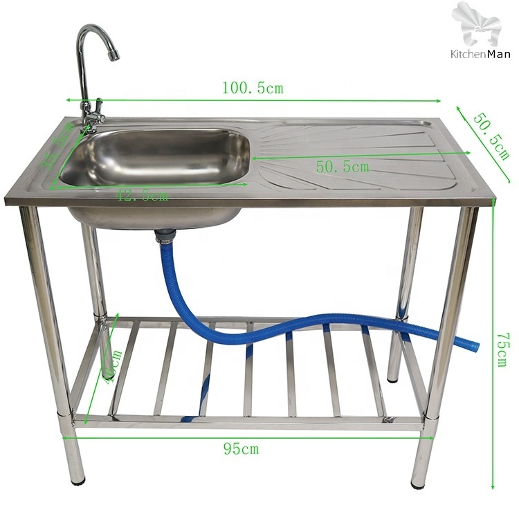 Stainless Steel Drainboard Outdoor Commercial Kitchen Sink With Stand free standing