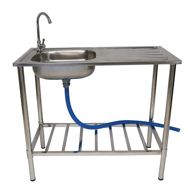 Stainless Steel Drainboard Outdoor Commercial Kitchen Sink With Stand free standing