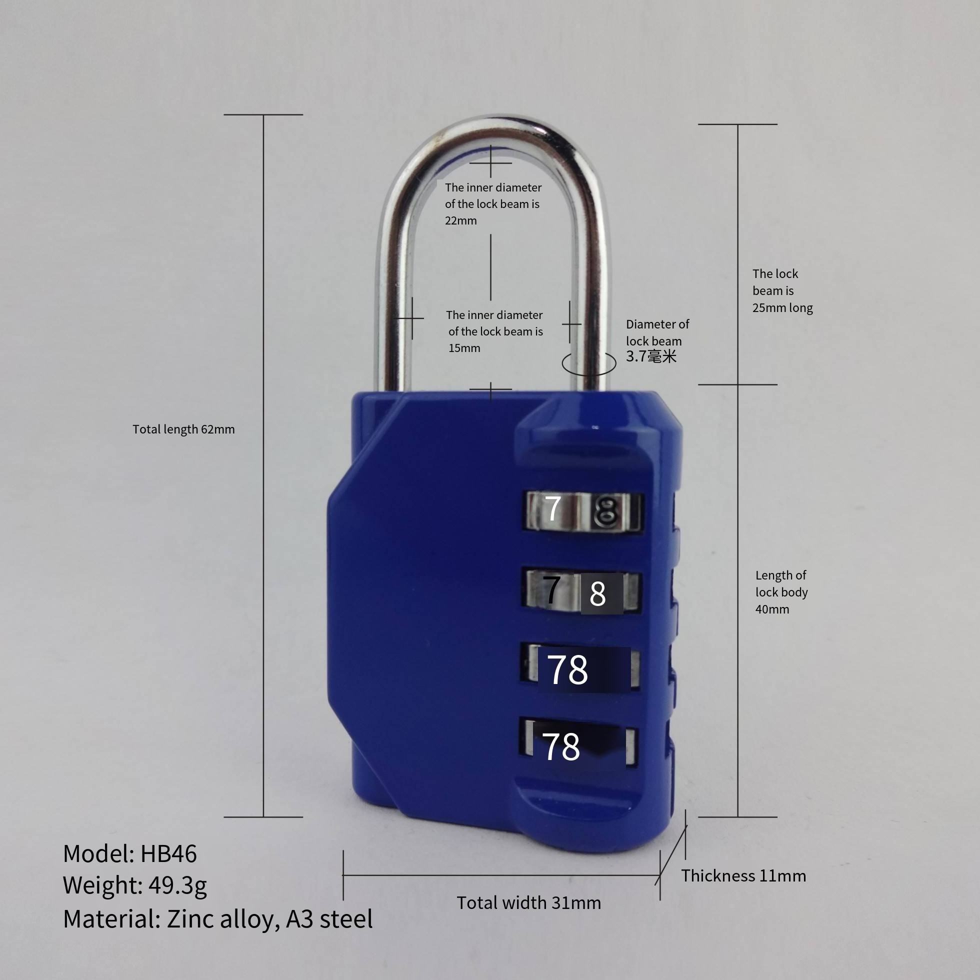 Factory Hot Sale Keyless Code Candado A3 Steel Zinc Alloy Cadeado Combination Lock 3 Digital Cipher Security Password Padlock