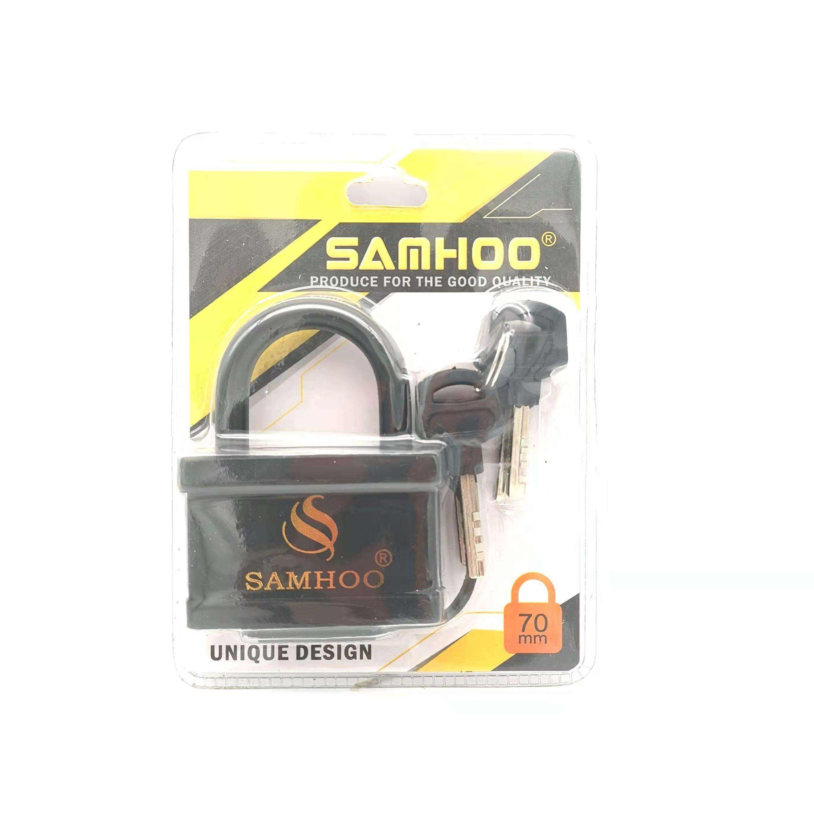 Samhoo Customized Waterproof Steel Laminated Lock Cadeado Safety Hardened American Iron Master Candado Padlock With Pvc Cover