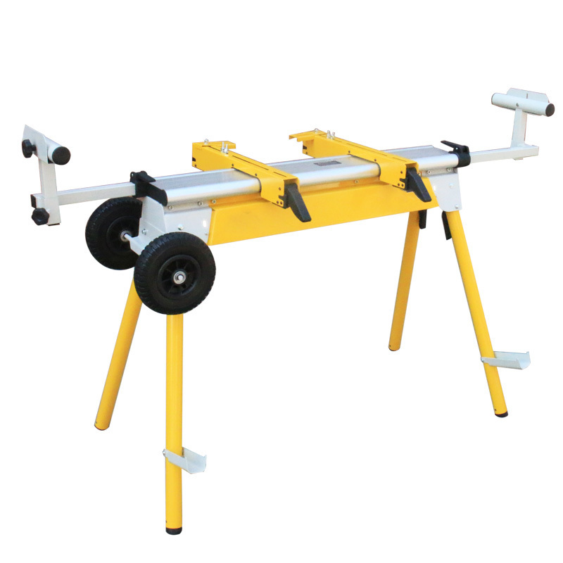 Compact Folding Miter Saw Stand with Quick Release Mounting Brackets, Rollers, and End Stops