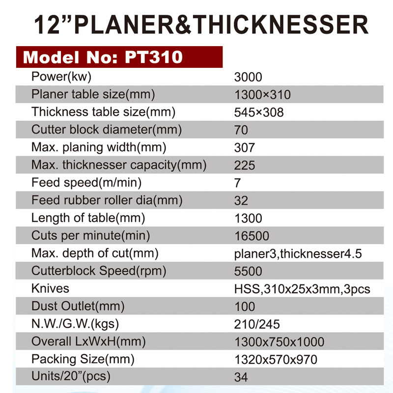 PT310 surface planer thicknesser  industrial surface planer thicknesser diy  surface planer thicknesser