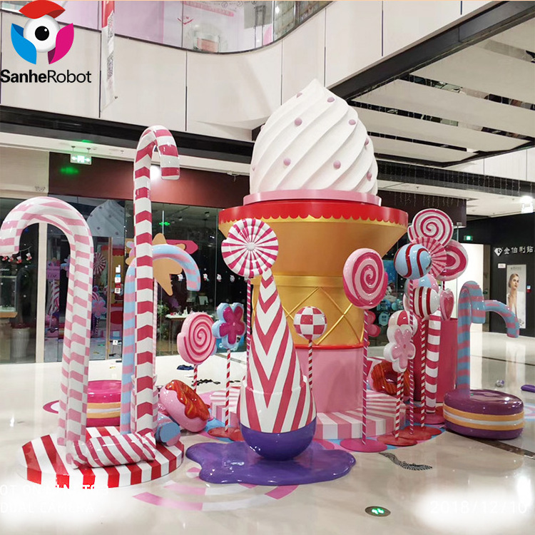 mall decoration Outdoor giant ice cream cones sculpture resin fiber glass sculpture for ice cream donut decorations