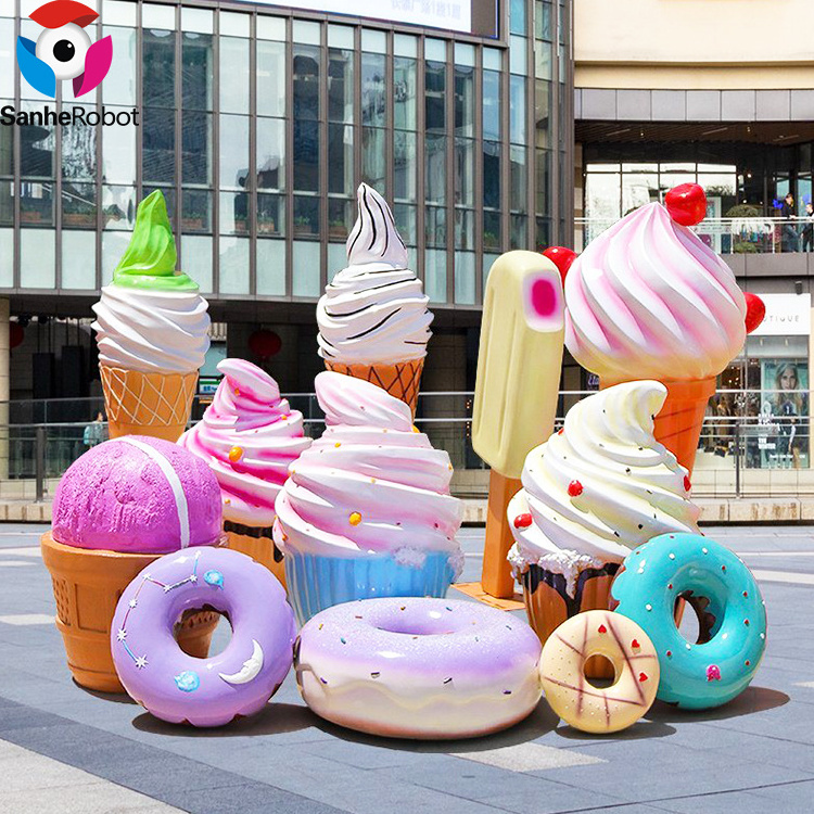 mall decoration Outdoor giant ice cream cones sculpture resin fiber glass sculpture for ice cream donut decorations