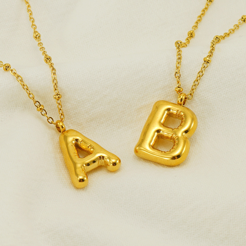 Stainless Steel 18K Gold PVD Plated DIY Balloon Alphabet Initial Letter Necklace Titanium Steel Aerated Bubble Letters Necklace