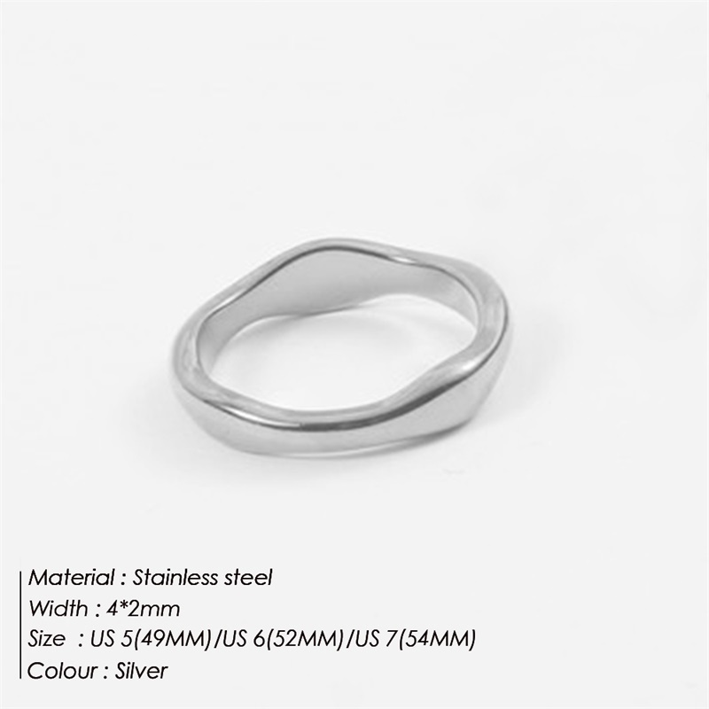 INS Stainless Steel 18K Gold Plated 4MM Wide Irregular Circle Finger Ring Titanium Steel PVD Personalized Thick Curve Wave Rings